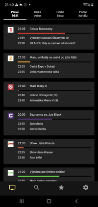 Mobilná aplikace Vtelevizii.sk - práve bežiace programy